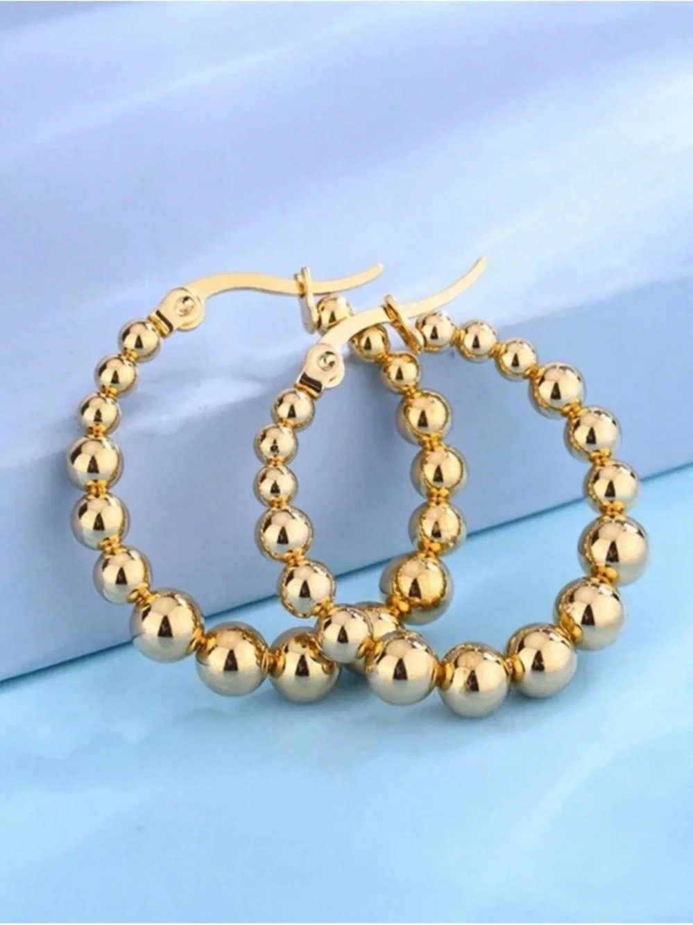 18k Stainless (s1) Steel Hoop Earrings ball bead gold